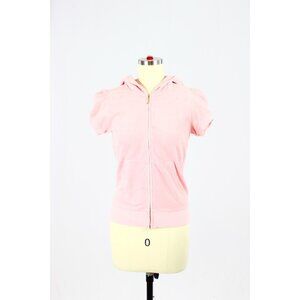 JUICY COUTURE Pink Cotton Velour Crystal Embellished Zip Up Hoodie, Size M
